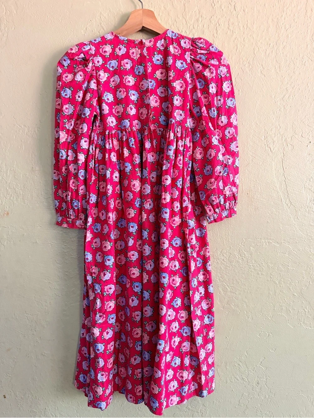 Girls Pink Floral Vintage Dress with Blue Trim